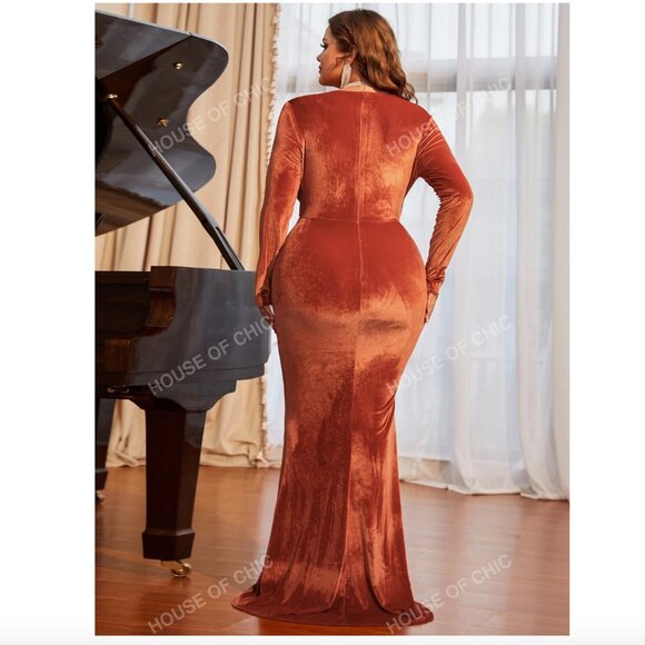 RUST/ORANGE EVENING DRESS - Picture 2 of 2